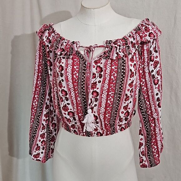 Floral Off the Shoulder Peasant Top - Derek Heart - Large - Picture 1 of 6